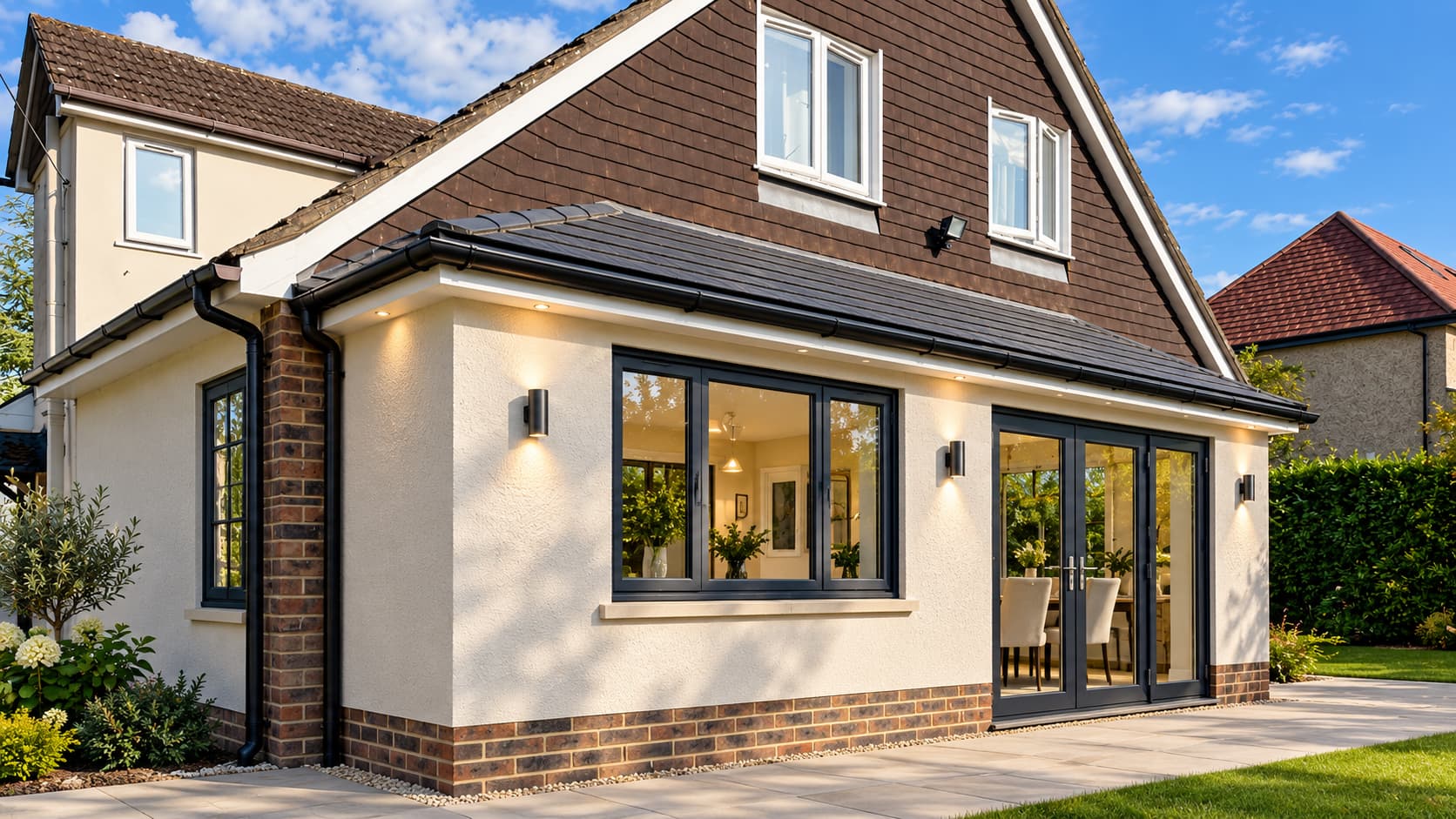 Completed side extension with rendered finish in Hampshire by BMS