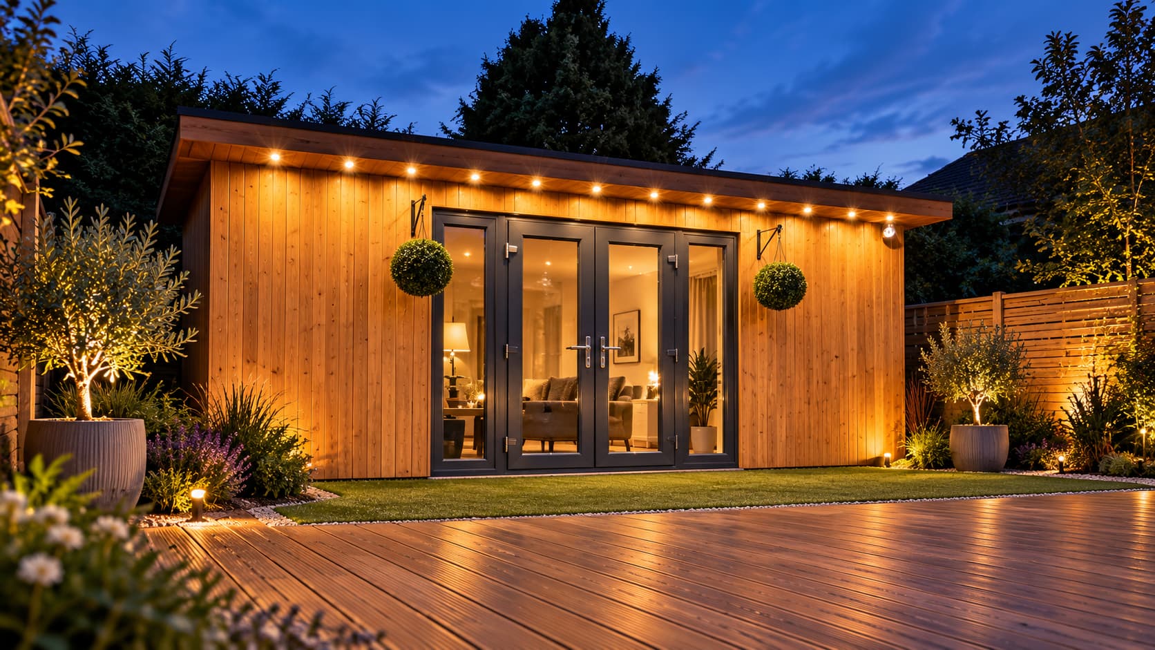 Completed garden studio and landscaping in Hampshire by BMS
