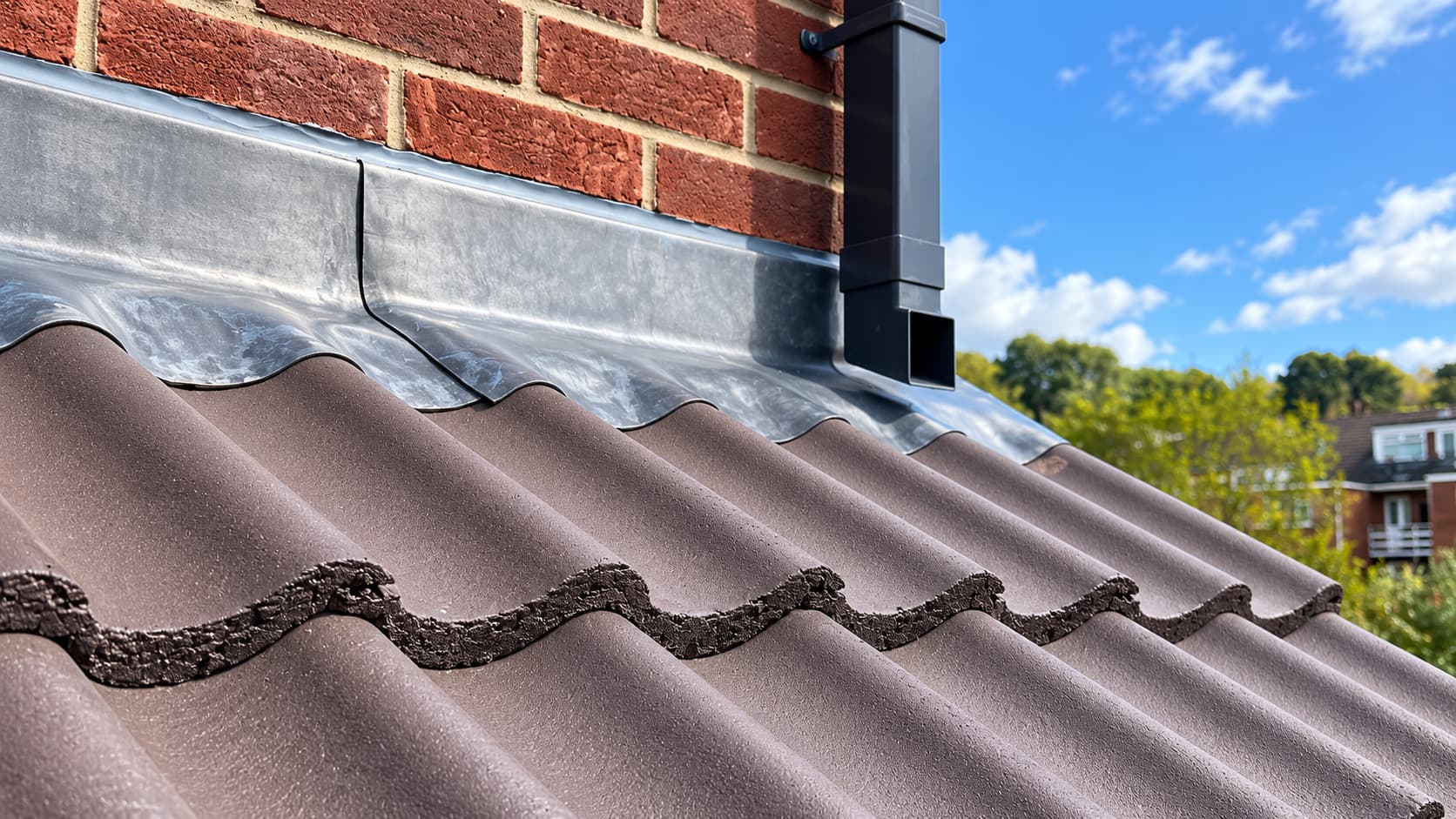 Roof flashing detail during roofing work by BMS in Hampshire
